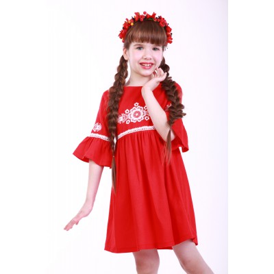 Embroidered dress for girl "Child's Dream" Red